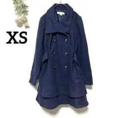 ダブルブレスト ピーコート｜ロングコート｜銀ボタン｜ウール｜ネイビー《XS》