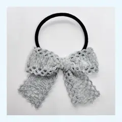 コットン レース リボン ヘアゴム ブルー