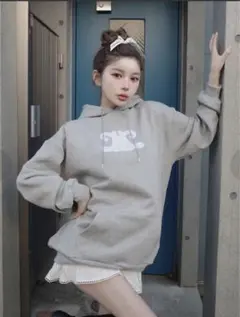 Darich レースアップリケロゴフーディ