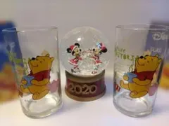 2020年 ミッキー&ミニークリスマス スノードーム&プーさんグラス2個未使用