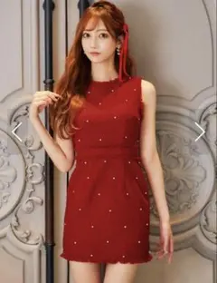ジュエルズツイードミニワンピースドレス　赤