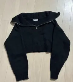 WEGO 黒 ジッパー付きハイネック クロップドセーター