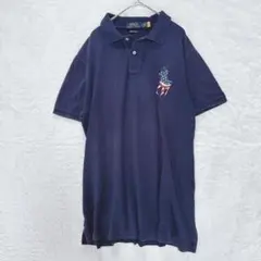 ポロラルフローレン ポロシャツ　ビッグポニー　アメリカ星条旗　紺　L