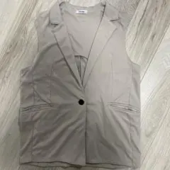 ベージュ ノーカラーベスト シングルボタン