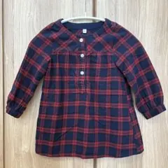 無印良品 チェック柄 チュニック ブラウス レッド 100cm 綿100%