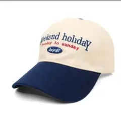 ベースボールキャップ ネイビー×クリーム ロゴ刺繍キャップ ユニセックス