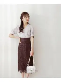 【プロポーションボディドレッシング】ハイウエストレースタイトスカート