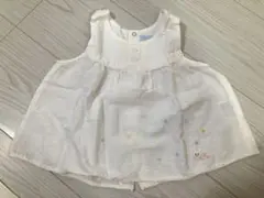 80 ミキハウス ベビー 女の子 ワンピース 麻 刺繍 レース 白 袖なし 人気