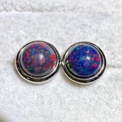 SV925 ブラックオパール　ベゼル枠　ラウンド　スタッドピアス　②
