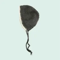 【セール】かぎ編み ボンネット　バラクラバ　ニット帽　手編み　チャコールグレー