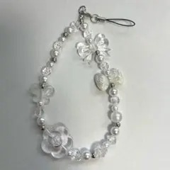 ビーズストラップ ホワイト〈ハンドメイド〉