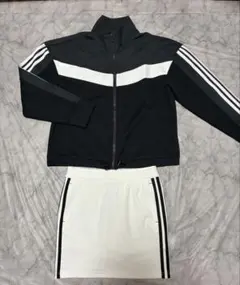 【新品 S】アディダスゴルフ レトロニットジャケット＆スリーラインスカート 黒白