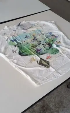 scolarホワイト 蝶 フラミンゴ プリント半袖 Tシャツ