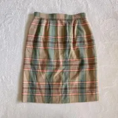 クレージュ Courreges 膝丈タイトスカート ウール混 チェック ロゴ刺繍