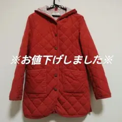 キルティングジャケット フード付き レッド 花柄裏地