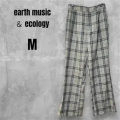 【アース】カジュアルパンツ 薄手 チェック柄 裾スリット アイボリー M