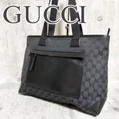 極美品 GUCCI トートバッグ ハンドバッグ 黒 キャンバス GG柄 レザー GUCCI 美品 グッチ ジャッキー ブラック 黒 シルバー金具 GG