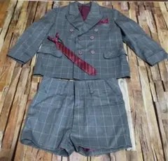 セレモニー用 グレー チェック柄 男児パンツスーツ（七五三用など）