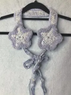編み物 ハンドメイド 耳あて イヤーマフ 星 水色