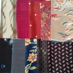 【古布ダーク系セット①】アンティーク着物　はぎれ　計2.2m