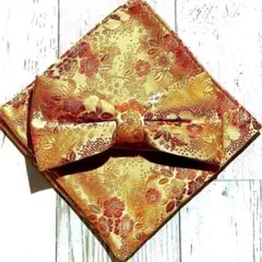 ◆蝶ネクタイ　チーフ　オレンジ　ペイズリー　ボウタイ　婚式　新郎新婦