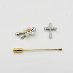 極美品 TASAKI 田崎真珠 シルバー 925 リボン パール ブローチ 3点