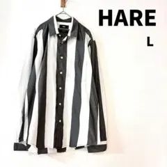 HARE ストライプ 長袖シャツ 日本製 Lサイズ グレー ホワイトのサムネイル
