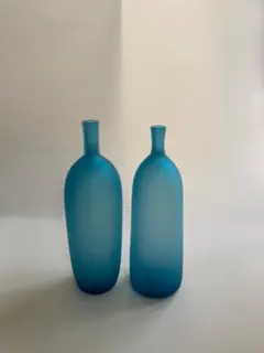 磨りガラス小型一輪挿しミニフラワーベース水色フロスト半透明くもり2本セット