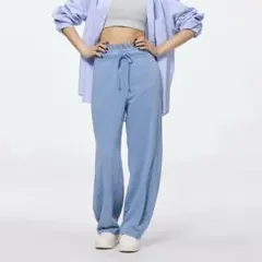 GU ウォッシュドスウェットバレルレッグパンツ ブルー　XL