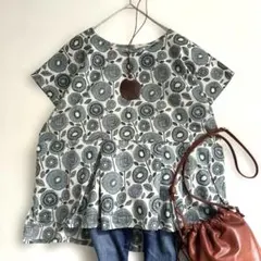 美品⭐︎快晴堂 リネン100% 水玉 ギンガムチェック ブラウス プル