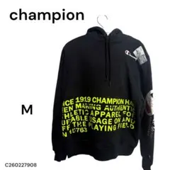 ★美品★champion チャンピオン フード付きパーカー M 黒 ポケット付