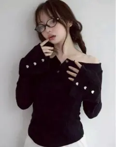 ANDMARY 半袖ニット アイボリー/ブラック ANDMARY】Avrill ribbon tops