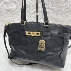 RRL ローレンラルフローレン ハンドバッグ 2way レザー シボ革 黒のサムネイル