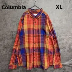 コロンビア シャツ 赤 チェック カラフルデザイン 長袖 XL【7346】