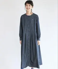 美品　フェリシモ　サニークラウズ ponさん　インディゴ　へリンボーンワンピースのサムネイル