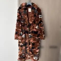 SNIDEL フェイクファー ロングコート 花柄 ブラウン Fサイズ スナイデル