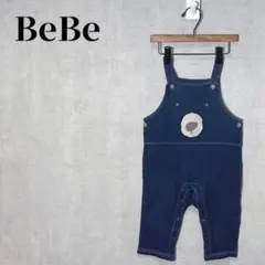 BeBe　べべ　クマ刺繍　デニム風オーバーオール　サロペット　ネイビー　サイズM