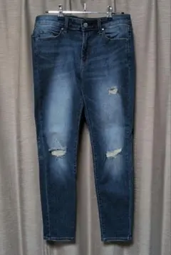 ダメージ加工スキニーデニム ダークブルー