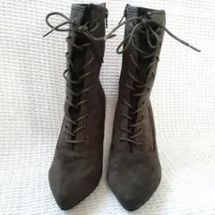 タイムセール！ 編み上げブーツ　スウェード　カーキ