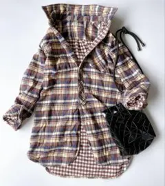 ビームスハート 長袖 チェックシャツワンピース ブラウン ネイビー ベージュ