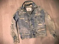 【ZARA】 ザラ ダメージ クラッシュデニムジャケット S