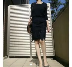 GU ネイビー 花柄レース タイトスカートのサムネイル