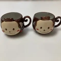 猿の顔デザイン 陶器製マグカップ 2個セット