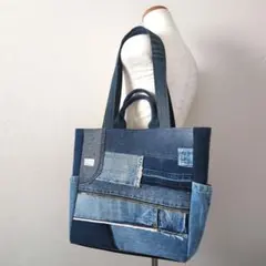 ハンドメイド☆岡山デニム☆ランダムパッチ☆4wayボストンバッグ