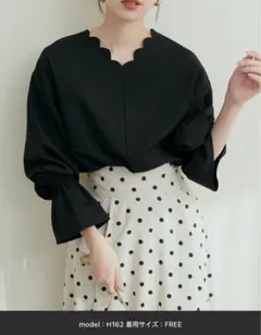 2WAY スカラップブラウス ブラック