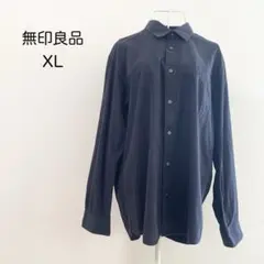 無印良品 ネイビー 長袖シャツ XL オックスフォード（綿100）胸ポケット