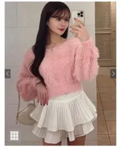 ショート丈 ニットトップス GRL グレイル ピンク セーター　Kz614