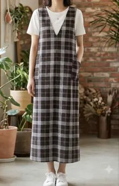 Cutie Blonde 茶系チェック柄ロングジャンパースカートM新品タグ付きのサムネイル