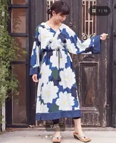 倭物やカヤ 夏菊浴衣ならいワンピース 着物風のサムネイル