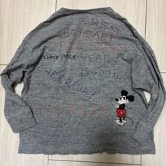 デニムダンガリー　ミッキー刺繍入りグレー長袖カットソー　130